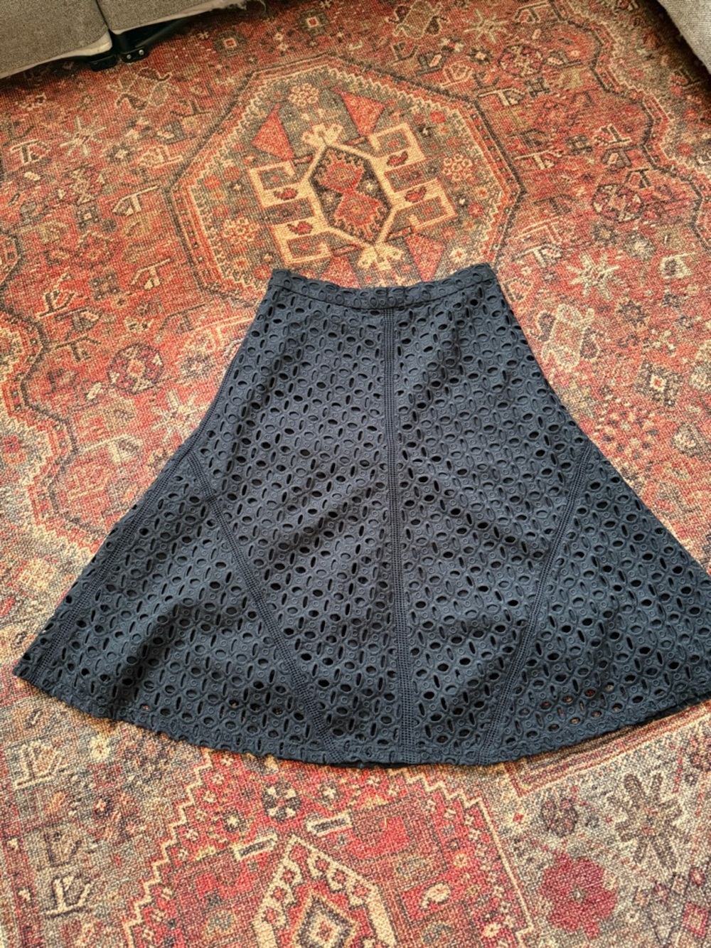 Ann Taylor Navy Eyelet A-Line Skirt - Classic Women's Skirt